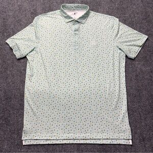 Johnnie O Top Shelf Golf Polo Mens L Green Avocado/Fruit Print Notre Dame UPF 50